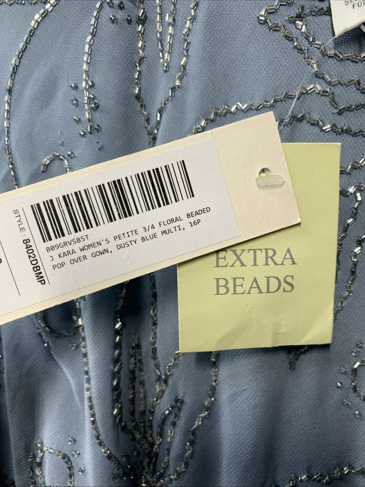 J Kara Women's 3/4 Floral Beaded Pop Over Gown Dress Cocktail Formal Size 16P