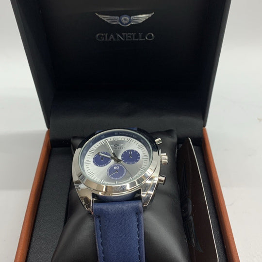 Gianello Mens GNL7731SS Tri Faux Chrono Blue Case Blue Strap Watch NEEDS BATTERY