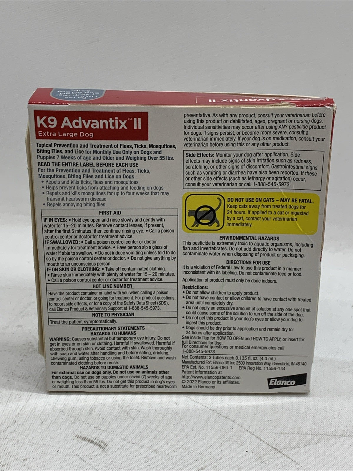 Elanco Dog Flea Treatment K9 Advantix II for XL Dogs Over 55 lbs 2 Monthly Doses