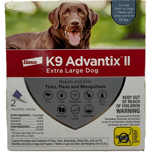 Elanco Dog Flea Treatment K9 Advantix II for XL Dogs Over 55 lbs 2 Monthly Doses