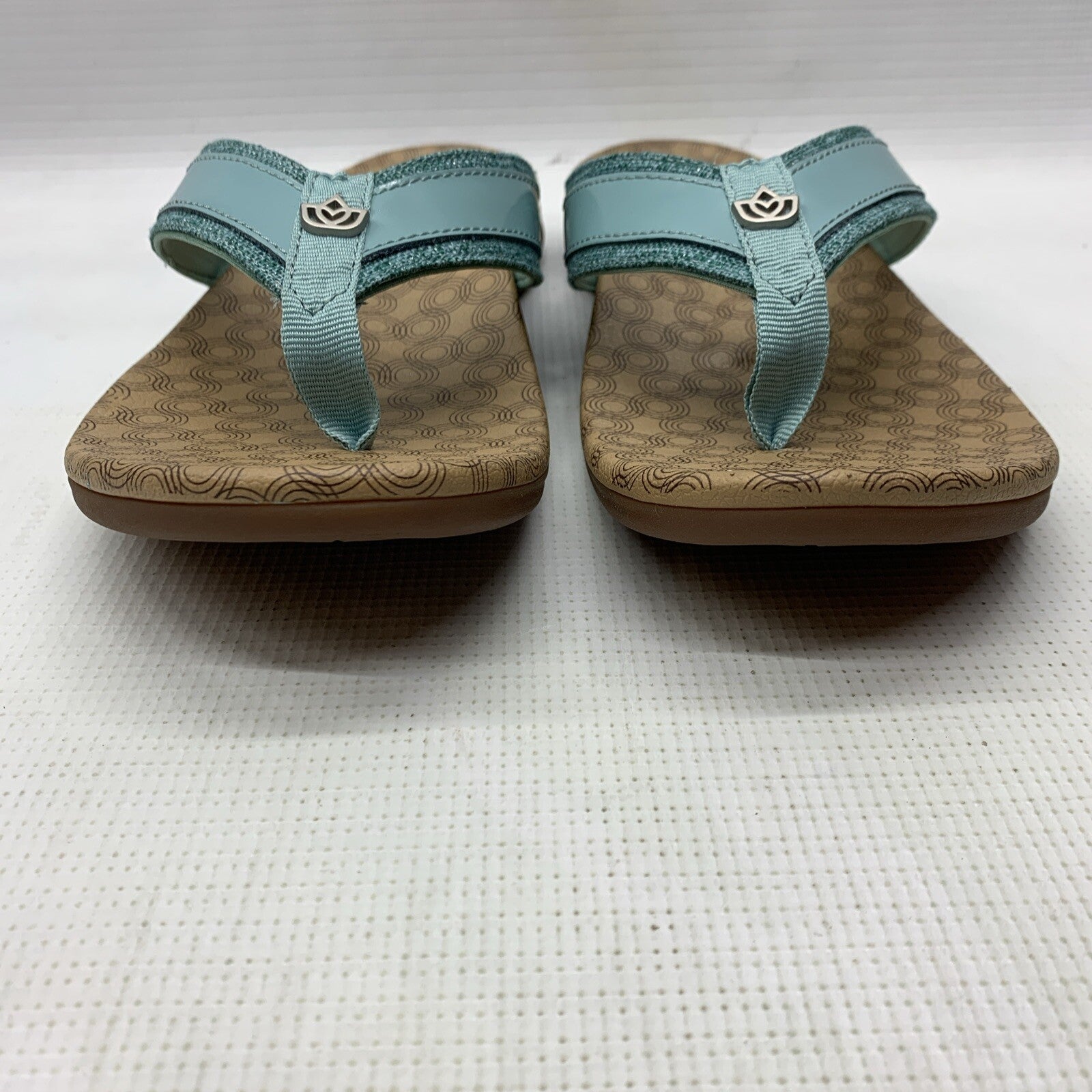 Spenco Orthotic Women's Cabo Flip-Flop Size US 12D Aqua Leather/Textile Upper