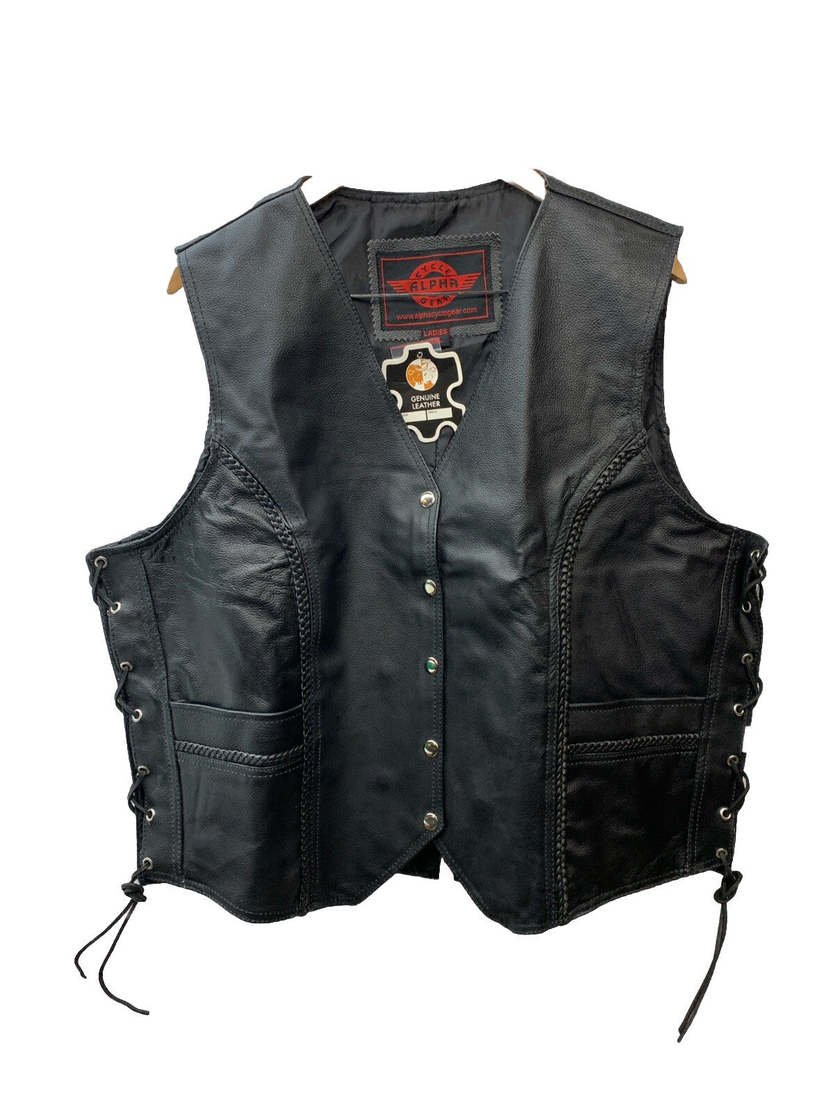 Alpha Leather Motorcycle Vest for Women Vintage Style Concealed Carry Size 4XL