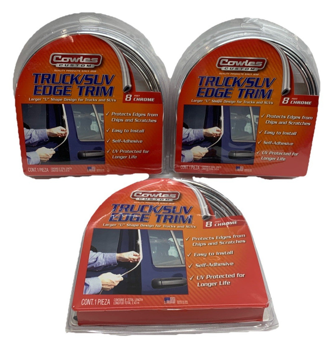 Cowles S37204 Custom Chrome Truck Edge Guard Trim 8' Self Adhesive - 3 Pack