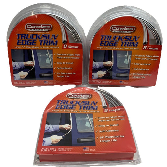 Cowles S37204 Custom Chrome Truck Edge Guard Trim 8' Self Adhesive - 3 Pack