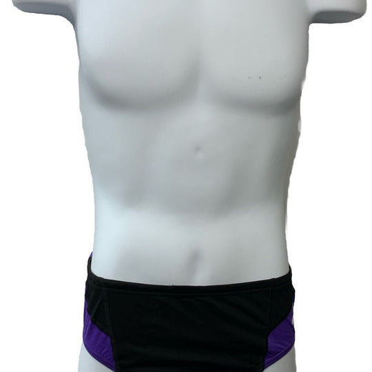 Speedo Men's 32 Endurance+ Spark Splice Brief Swimsuit Black/Purple Underwear