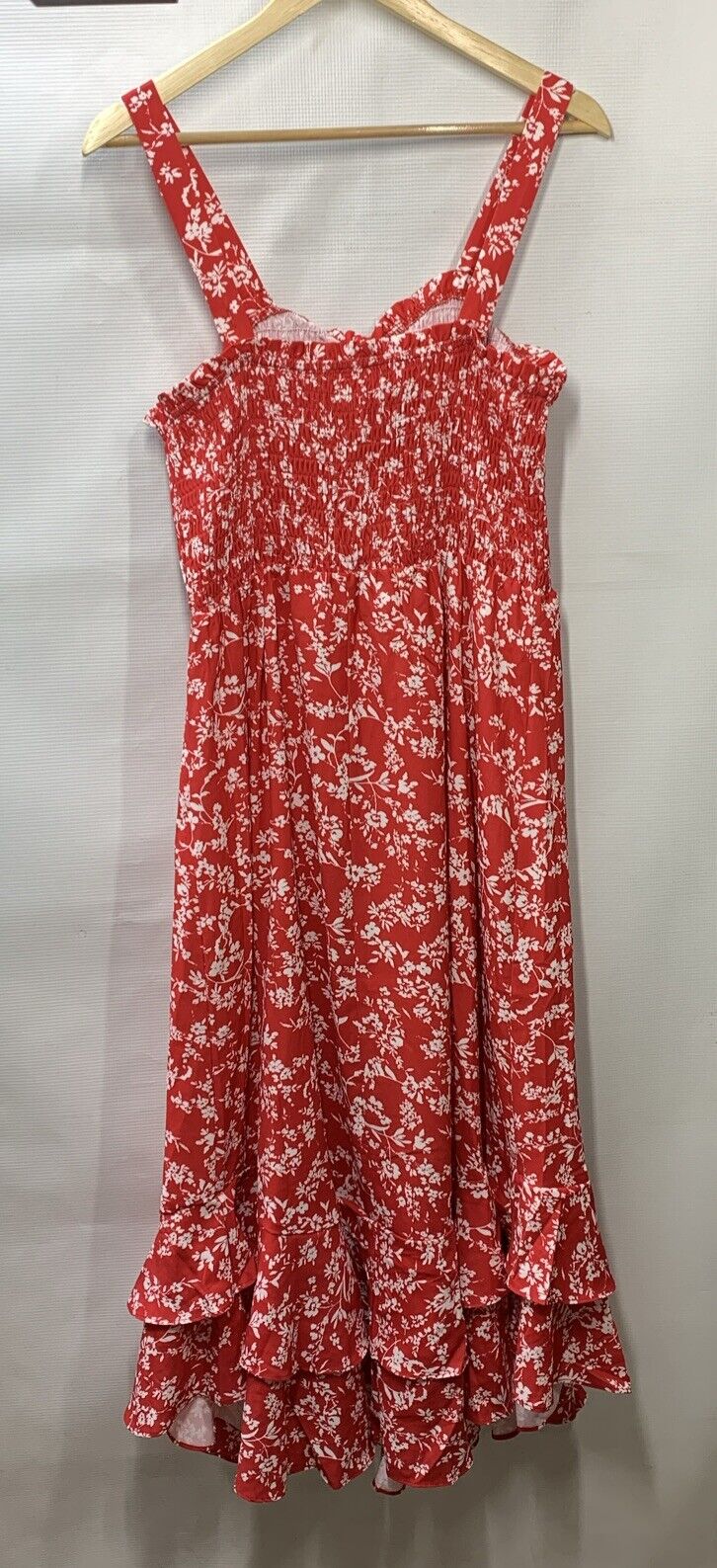 GRACE KARIN Women's Summer Floral Boho Dress Square Neck Strapped Swing Red (L)
