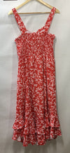 GRACE KARIN Women's Summer Floral Boho Dress Square Neck Strapped Swing Red (L)