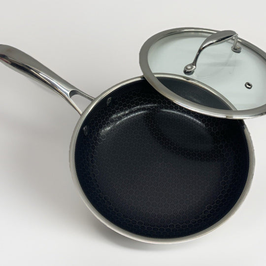 HexClad Hybrid Nonstick 8-Inch Frying Pan Cookware with Cover Glass Lid - USED
