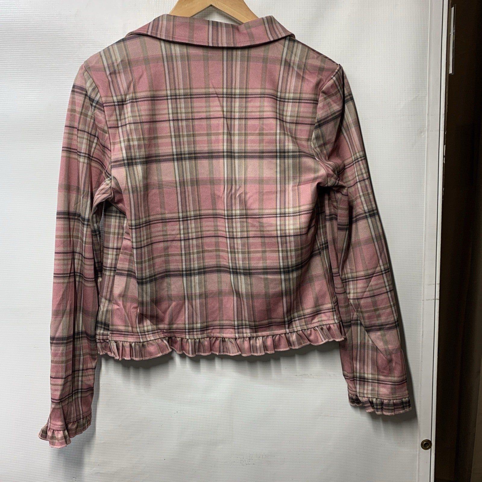 GRACE KARIN Women Business Casual Cropped Blazer Pink Plaid Small Long Sleeve