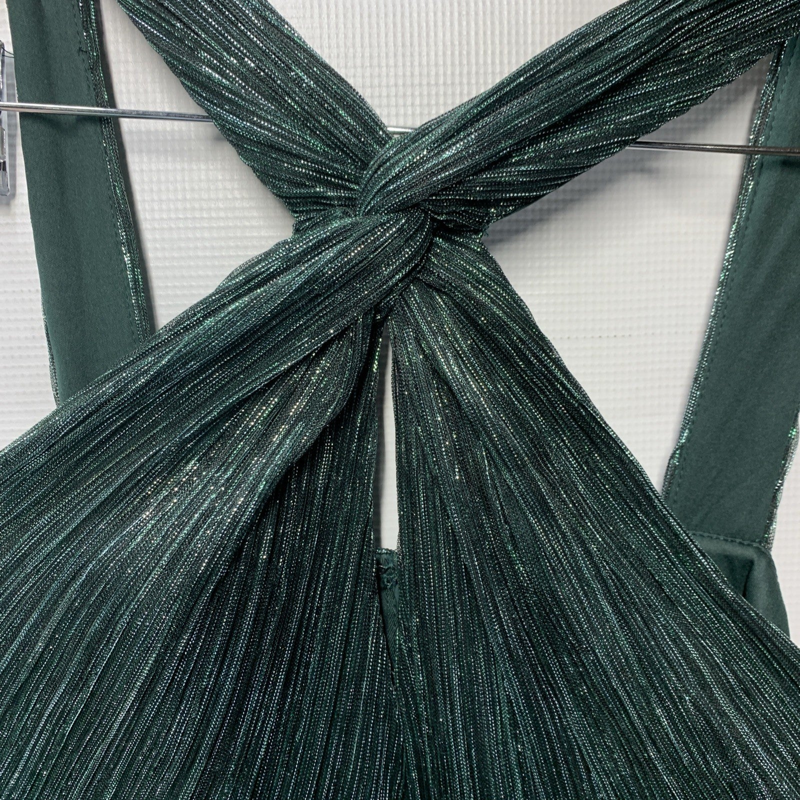 Adrianna Papell Women's Green Halter Crinkle Metallic Midi Dress 8 Green Pine