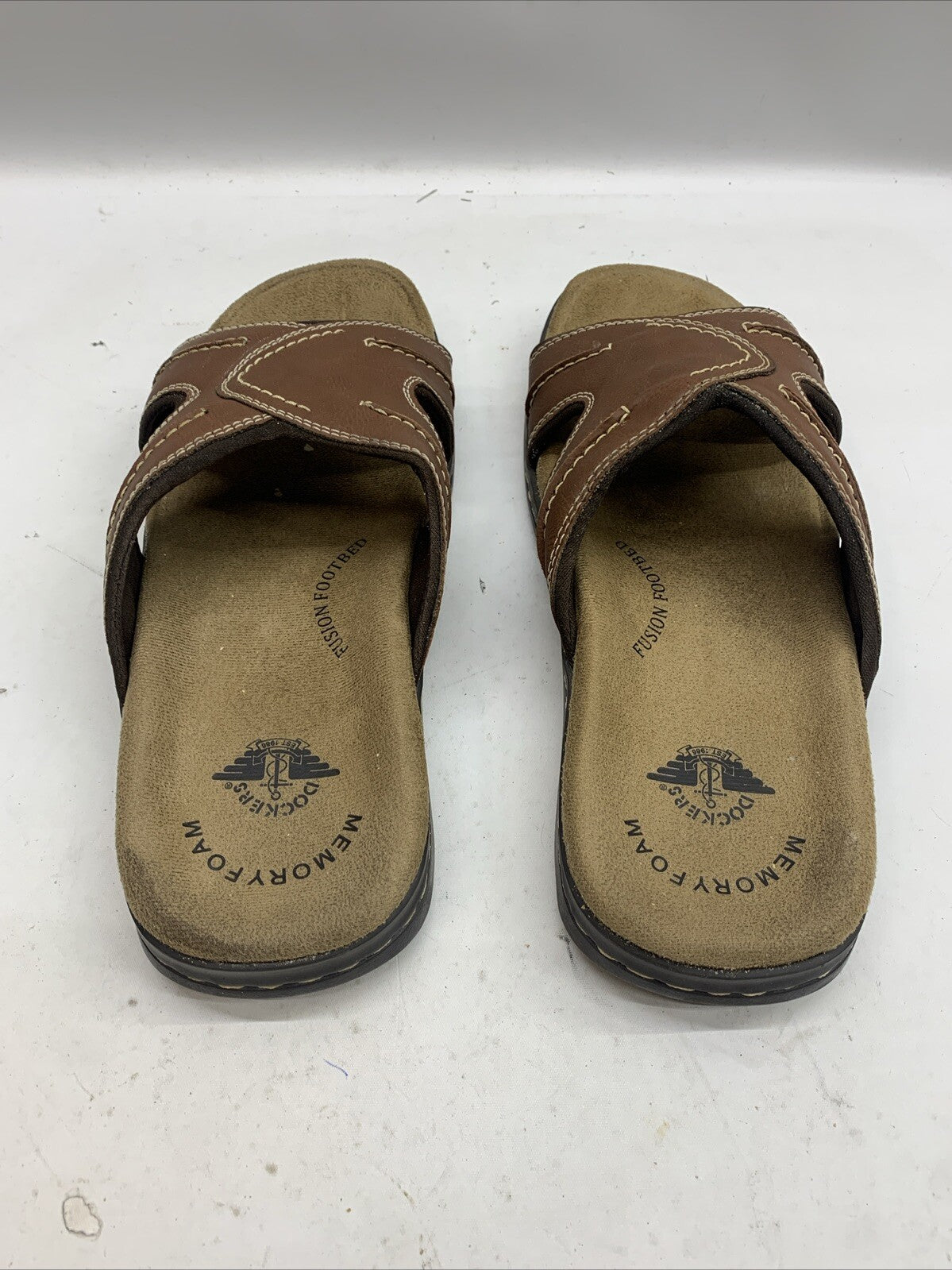 Man's Sandals Dockers Sunland 9W Brown Open Toe 90-21397 Slip On Casual Slide