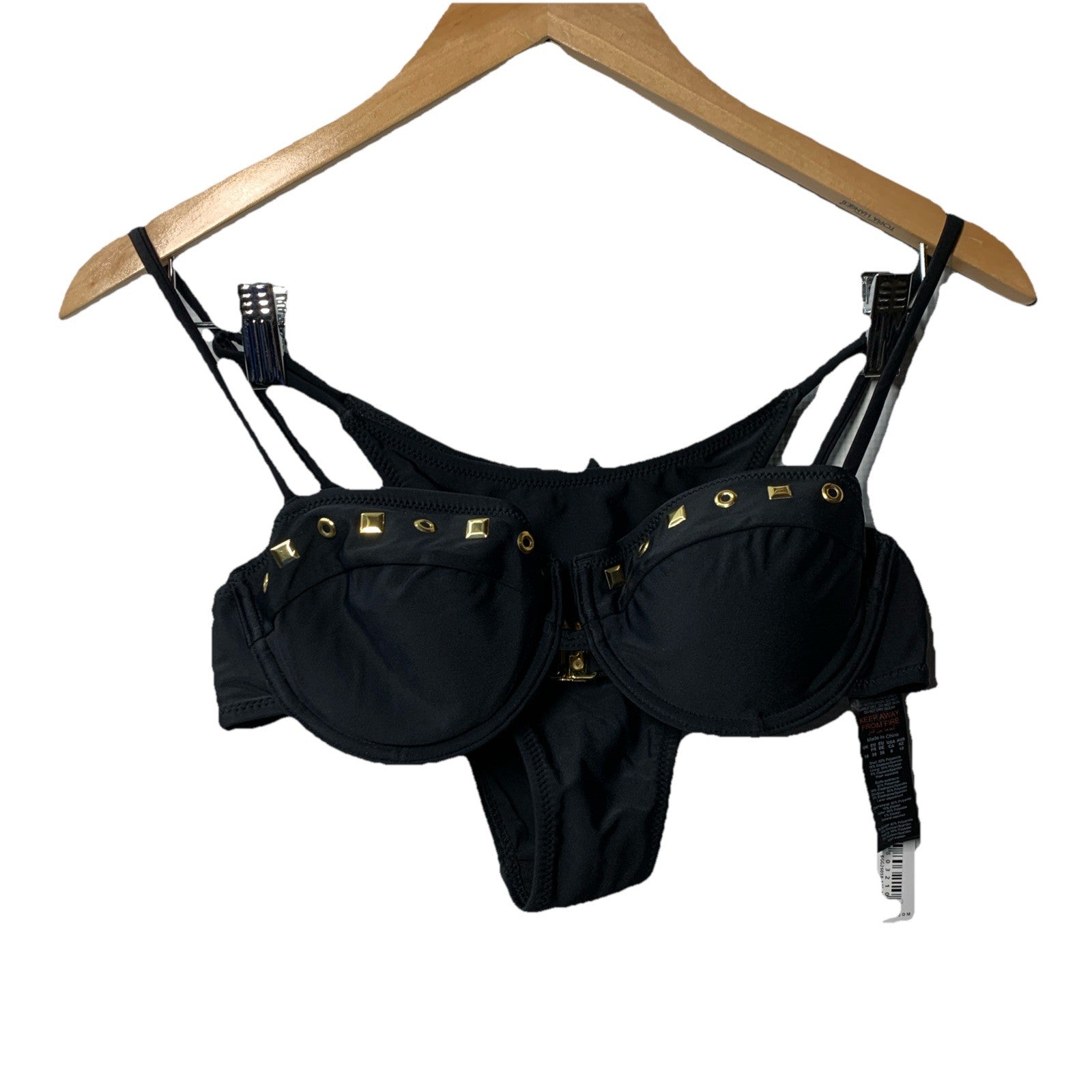 Nasty Gal Ring Studded Underwire Beach Three- piece Bikini Set Black Size 6