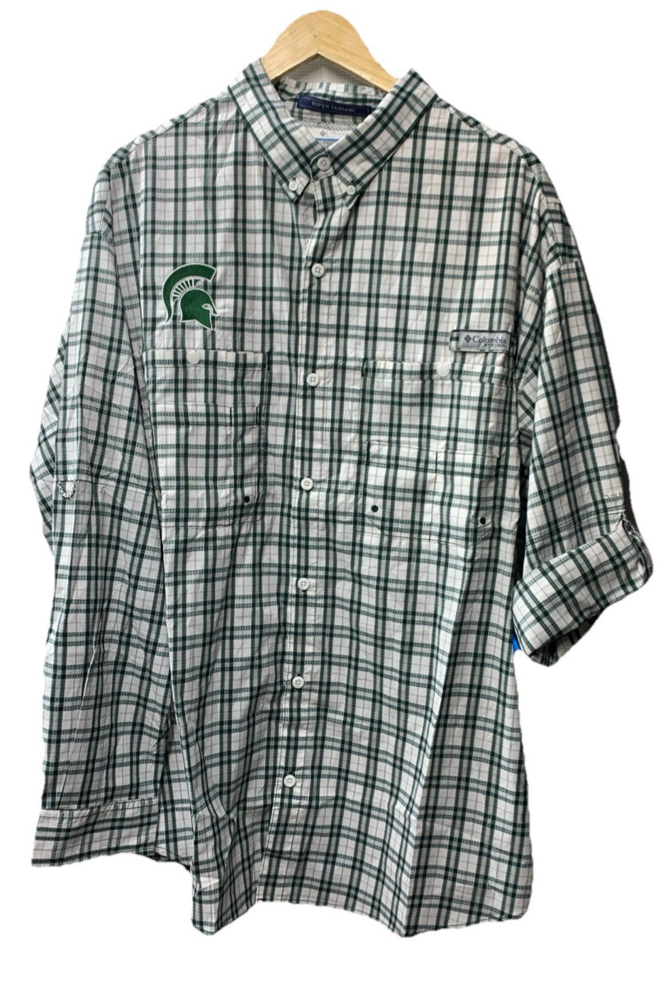 Columbia Button-Down Long Sleeve Polyester Shirt, Mens, Michigan State Size 2XL