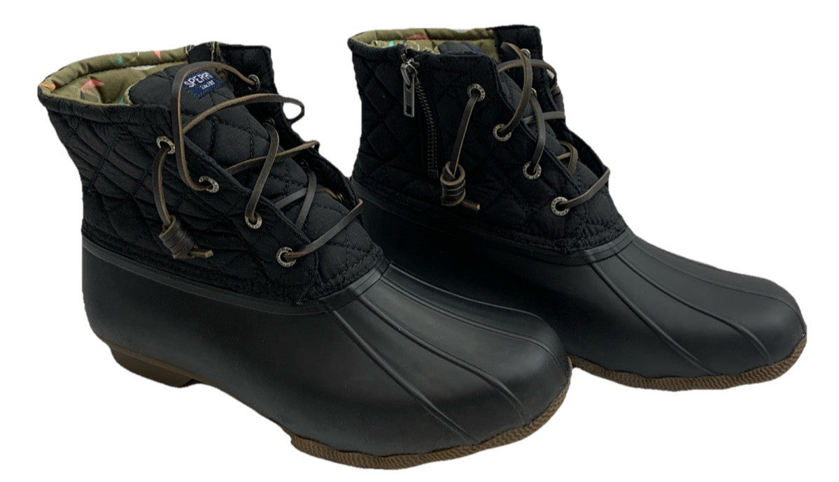 Sperry Women's Saltwater Quilted Bootie Boots Size 9W Black STS94063 Waterproof