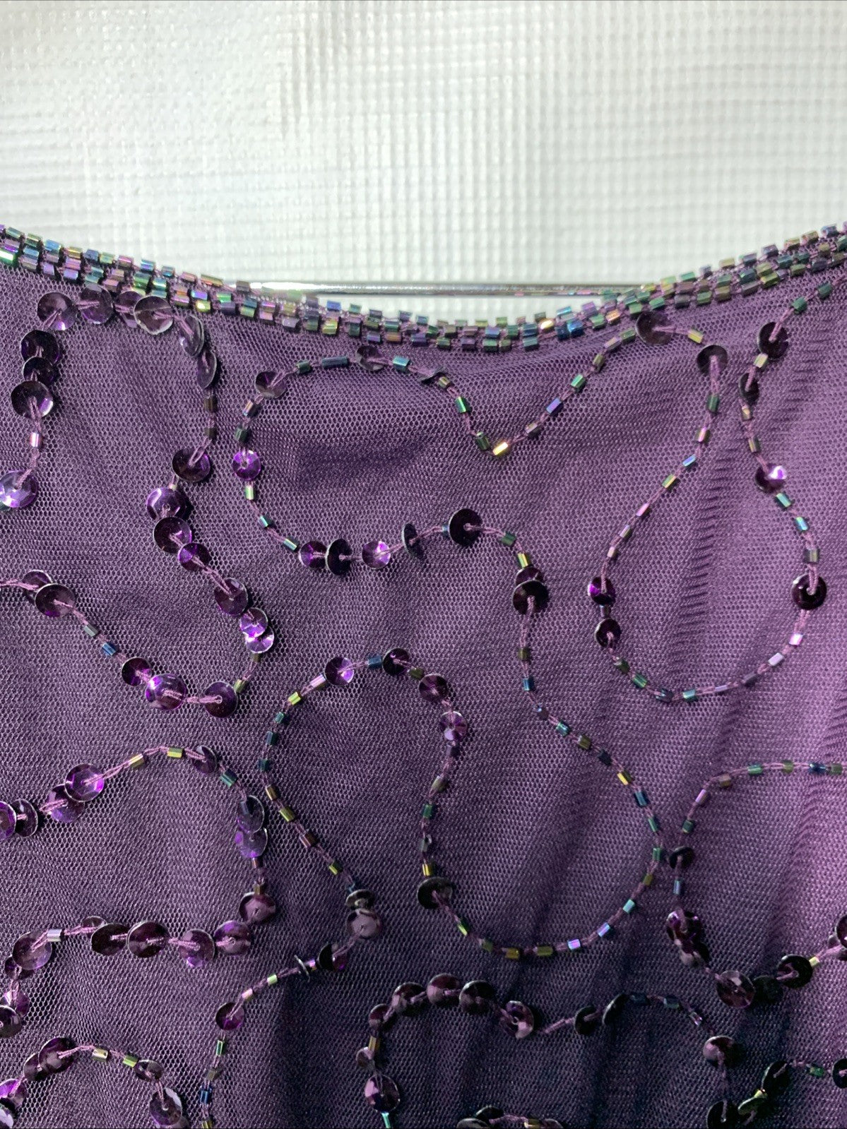 J Kara Sequin Capelet Long Beaded Dress V-neck Pull On Size 22W Purple