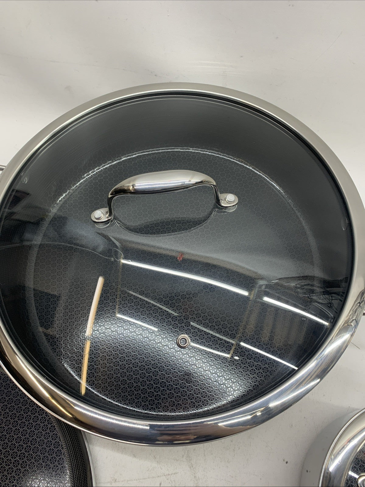 HexClad Hybrid Stainless Steel Cookware 5-Piece Set w/Cover Lid & Griddle USED