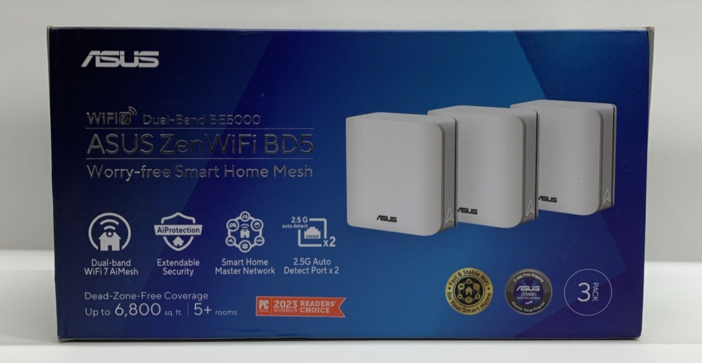 Asus ZenWiFi BD5 Wi-Fi 7 Mesh Ethernet Wireless Router -  5000 Mbps, 6800 sq.ft