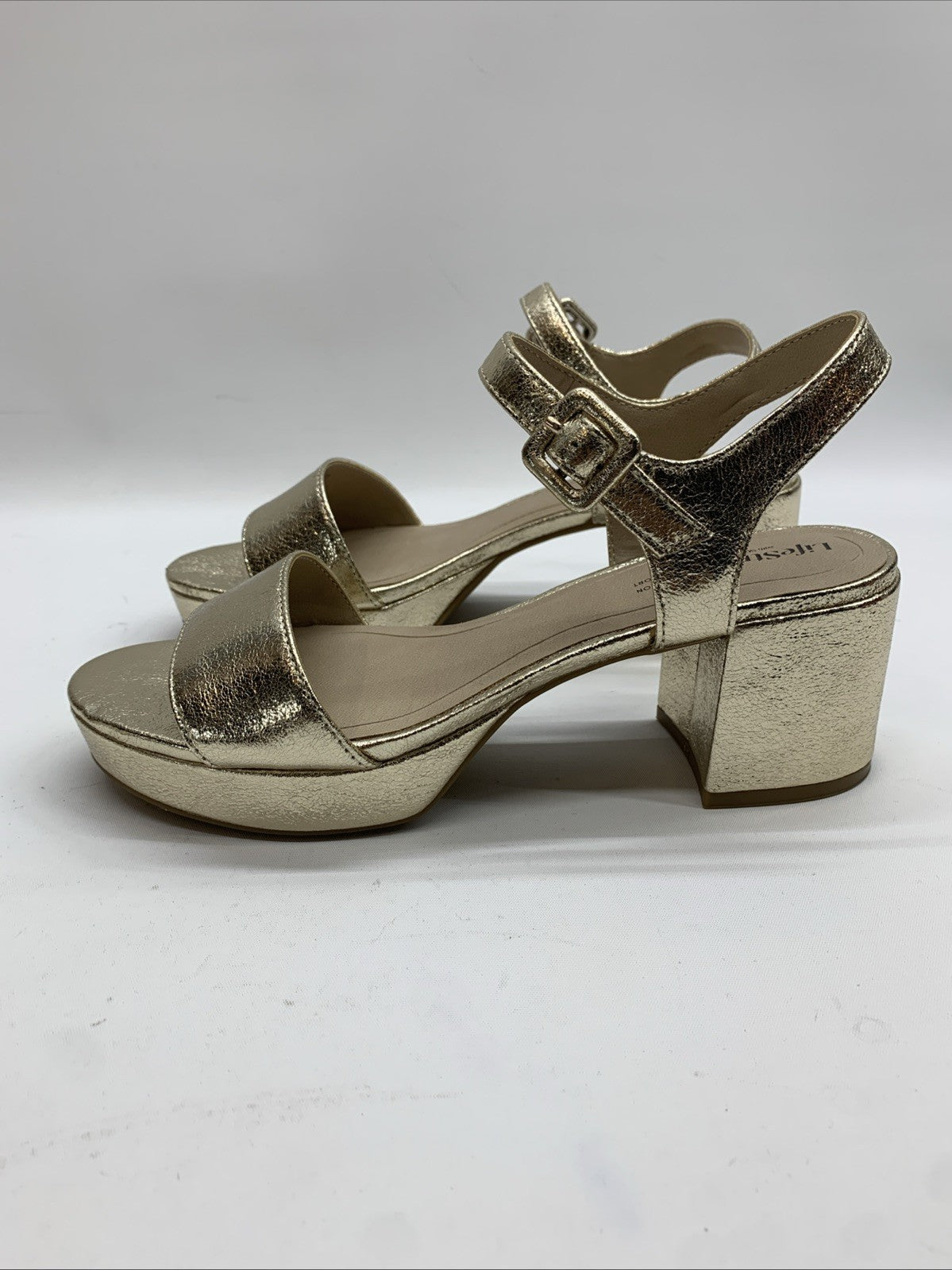 LifeStride Womens Rhythmn Platino Metallic Gold Size 8M Open Toe Platform Block