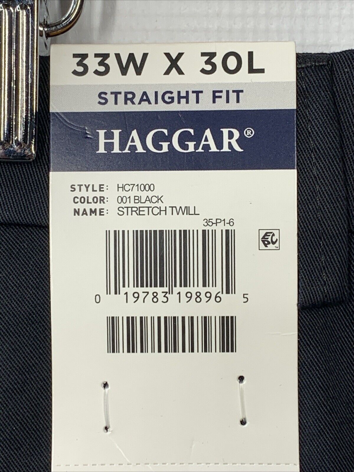 Haggar Men's Black Straight Fit Flat Front Dress Long Pants Size 33Wx30L