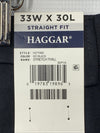 Haggar Men's Black Straight Fit Flat Front Dress Long Pants Size 33Wx30L