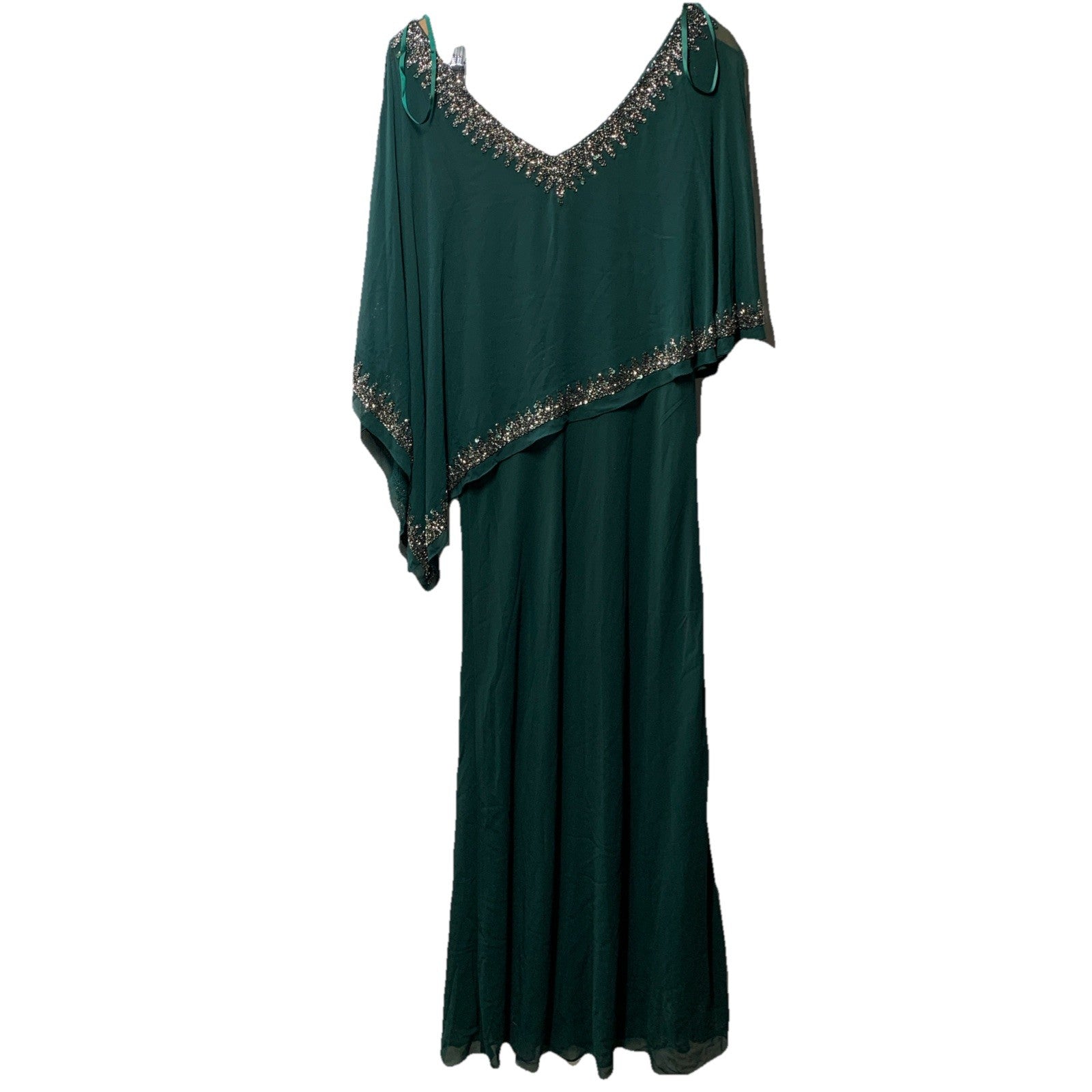 J Kara womens Embellished Overlay Gown Formal Dress Green V-Neck Pull-on Size 10