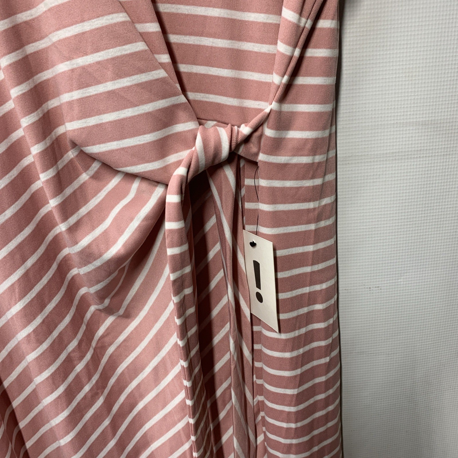 Grace Karin Pink And White Tie Front Dress Size 2XL Sleeveless Striped Crew Neck