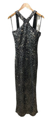 Siena Sleeveless Criss Cross Neckline Side Slit Sequin Mesh Cocktail Party SZ 10