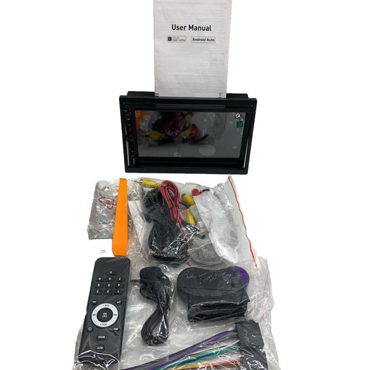 Wireless Double Din Car Stereo Works with Apple Carplay,7 Inch HD 1024x600 Black
