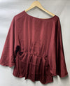 GRACE KARIN 3/4 Ruffled Sleeve Work Elegant Satin Silk Blouse Size Large Red