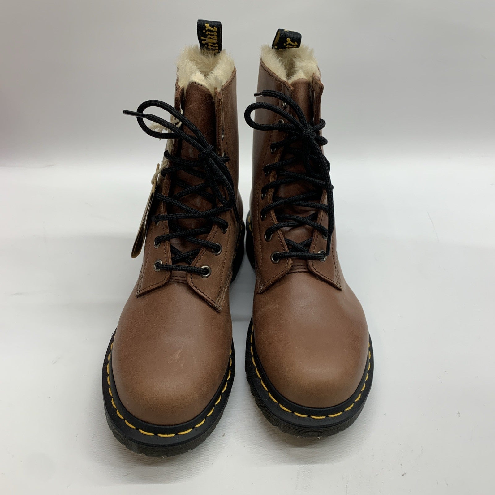 Dr Martens Air Wair Serena 1460 leather Faux fur lined Combat Boots Size 8 Lace