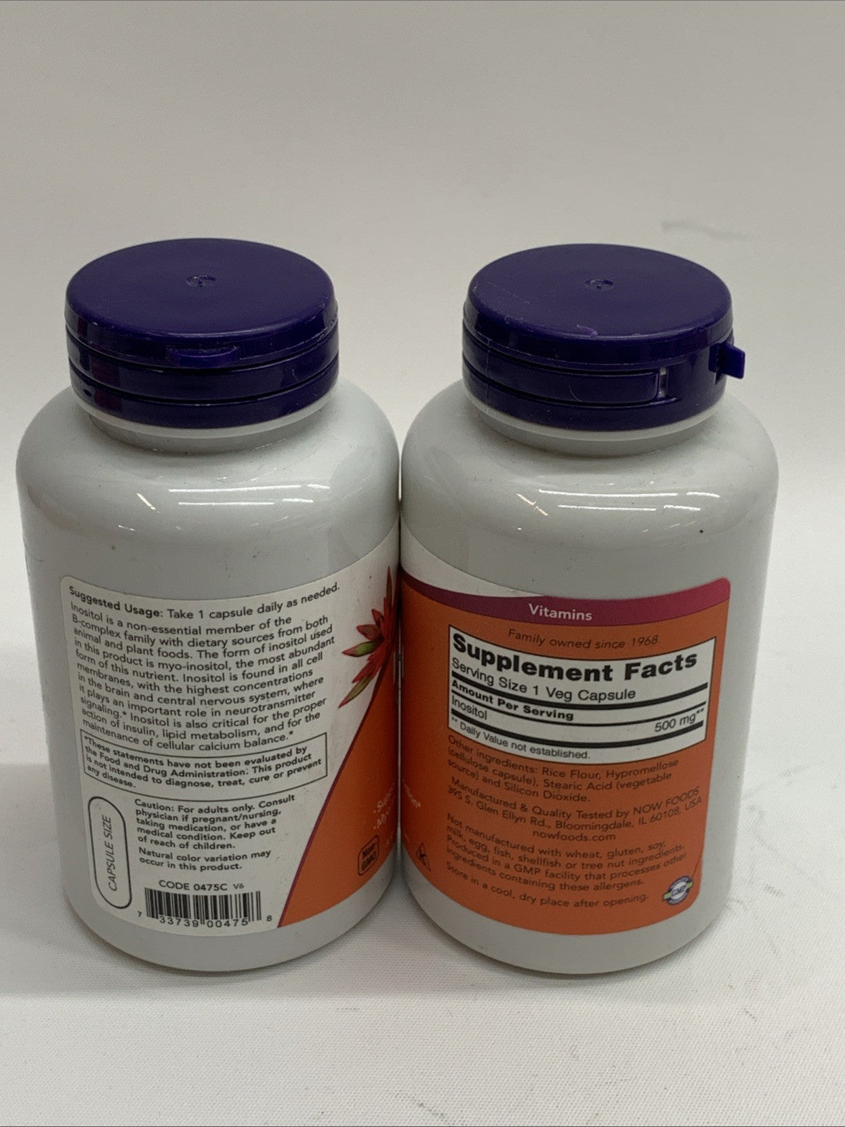 NOW Foods Inositol 500mg, Healthy Membrane Function Cellular Health 100 Caps 2Pk