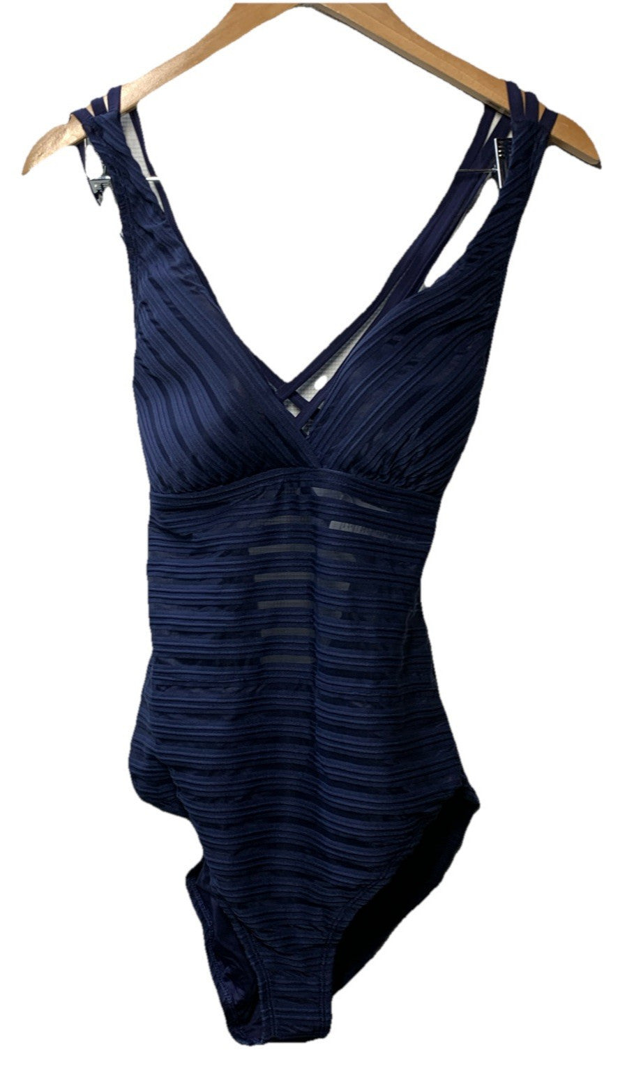 La Blanca women's multi-strap cross-back one-piece swimsuit in size 12, featuring a stylish swimwear design with vibrant colors.