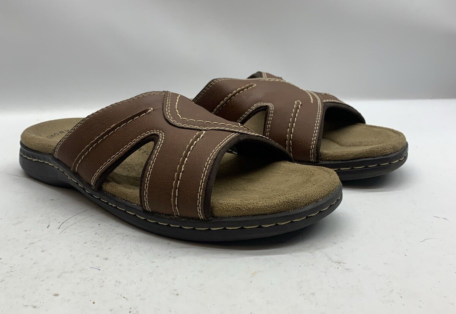 Man's Sandals Dockers Sunland 9W Brown Open Toe 90-21397 Slip On Casual Slide