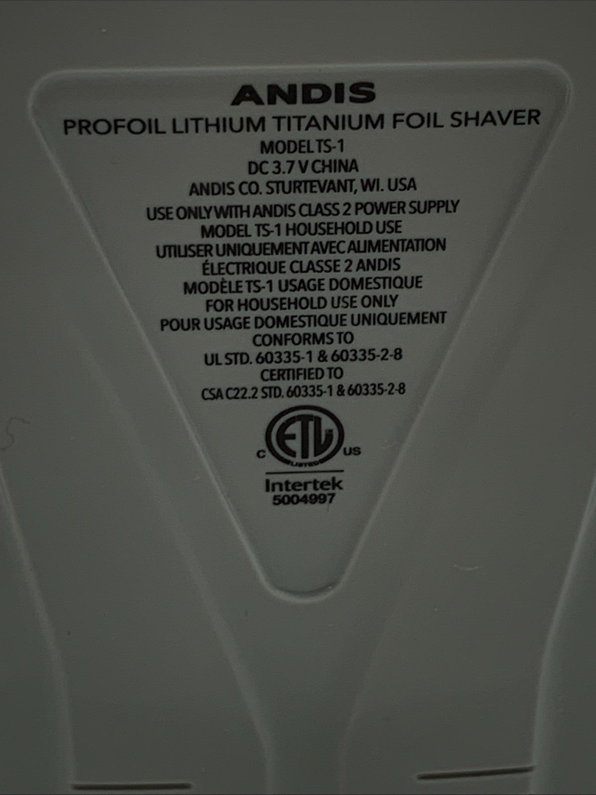 Andis Profoil Lithium Titanium Foil Shaver 17235 Model TS-1 Smooth with Charger
