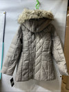 London Fog Women's Quilted Puffer Jacket Faux Fur Hood Trim Size M Long Sleeve