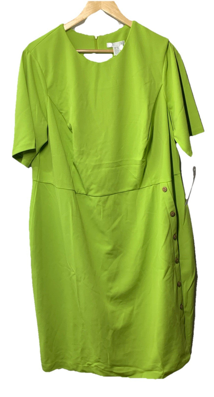 London Times Women's Short Sleeve Knee Length Crew Neck Side Button Green 18W