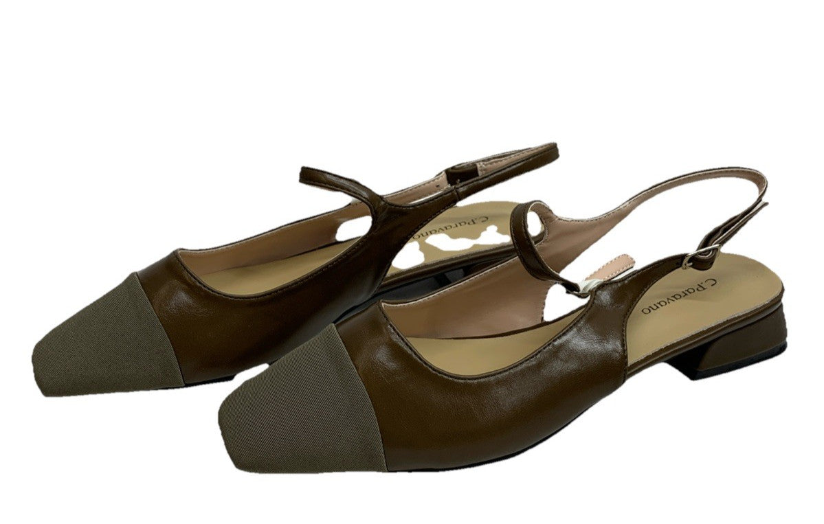 C.Paravano Women F11 Slingback Shoes Close Square Toe Flats Sandals Size 39(EU)