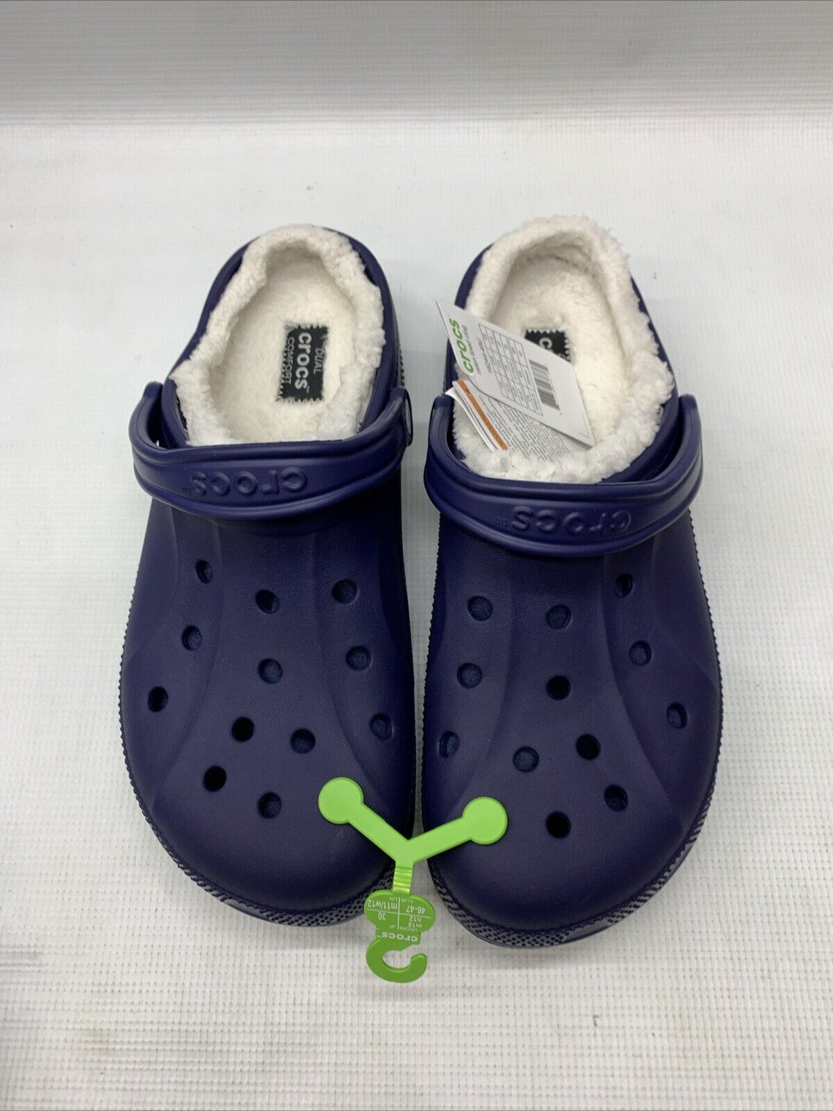 Crocs Mens Ralen Lined Clog Comfy Nautical Navy Blue Oatmeal Size 12 Slip-on