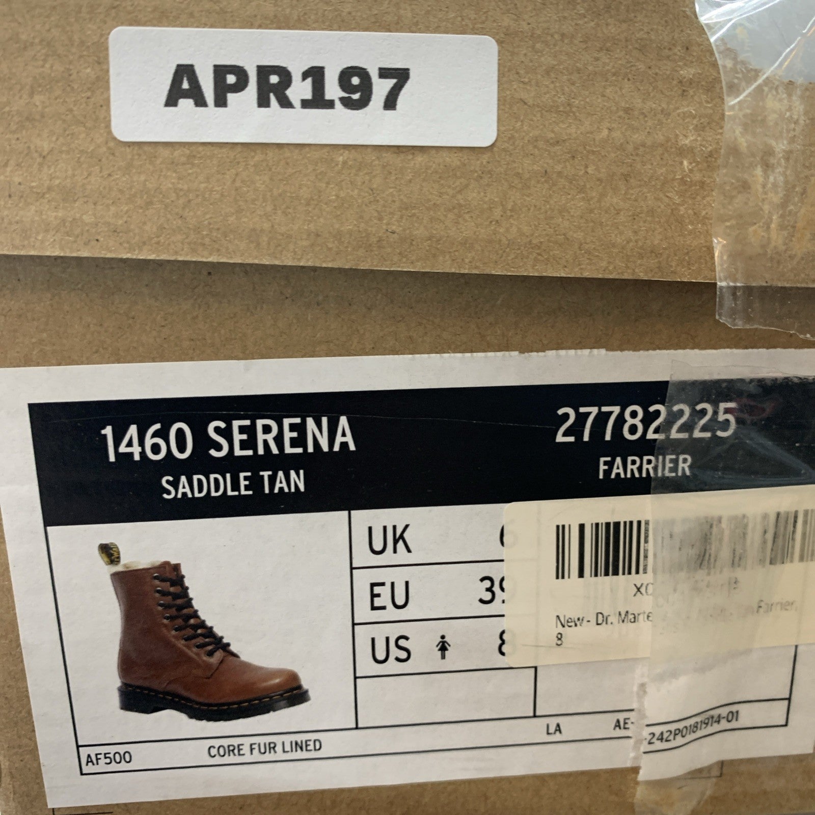 Dr Martens Air Wair Serena 1460 leather Faux fur lined Combat Boots Size 8 Lace