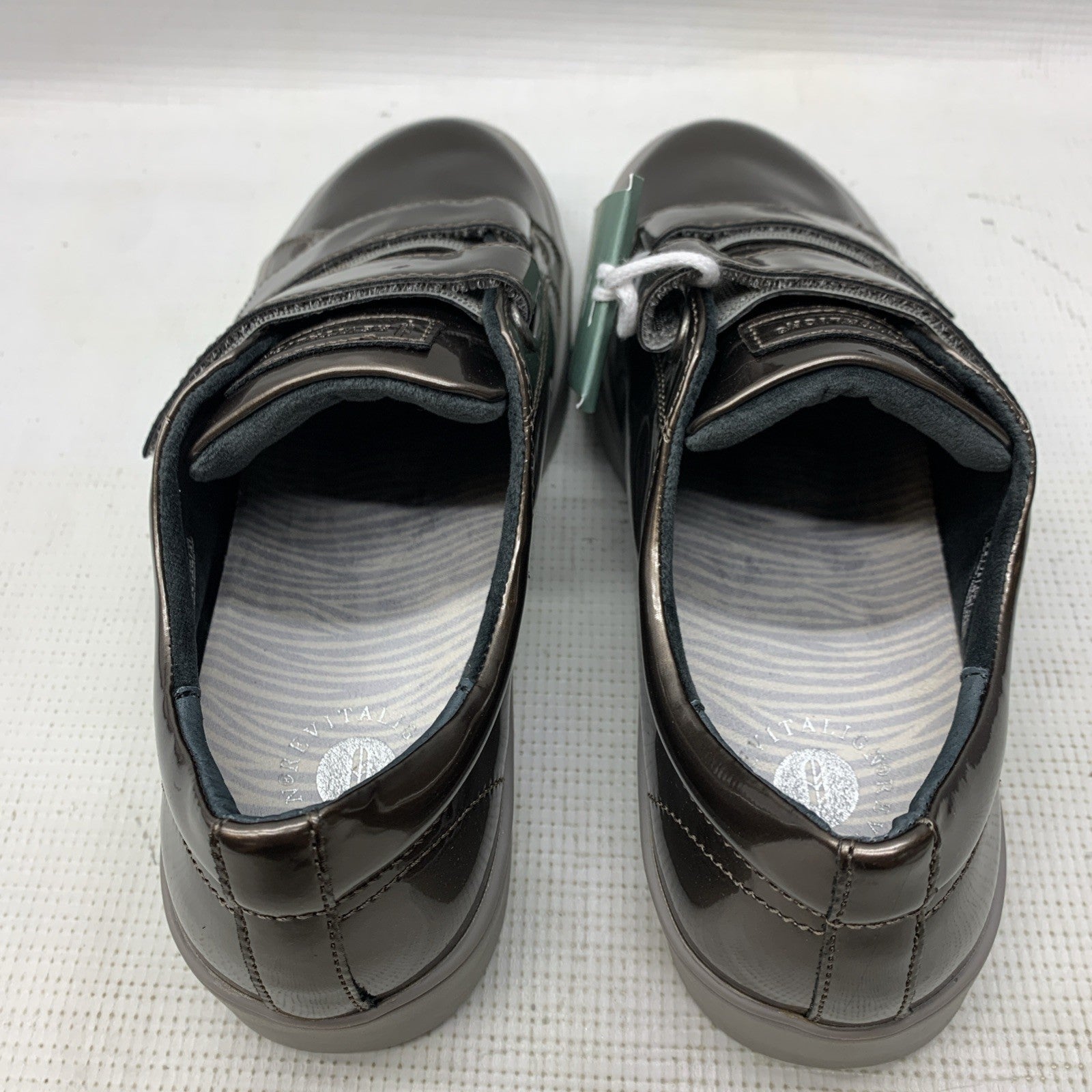 Revitalign Women's Malibu Bella Patent Pewter Sneakers Size 9B Hook & Loop Shoes