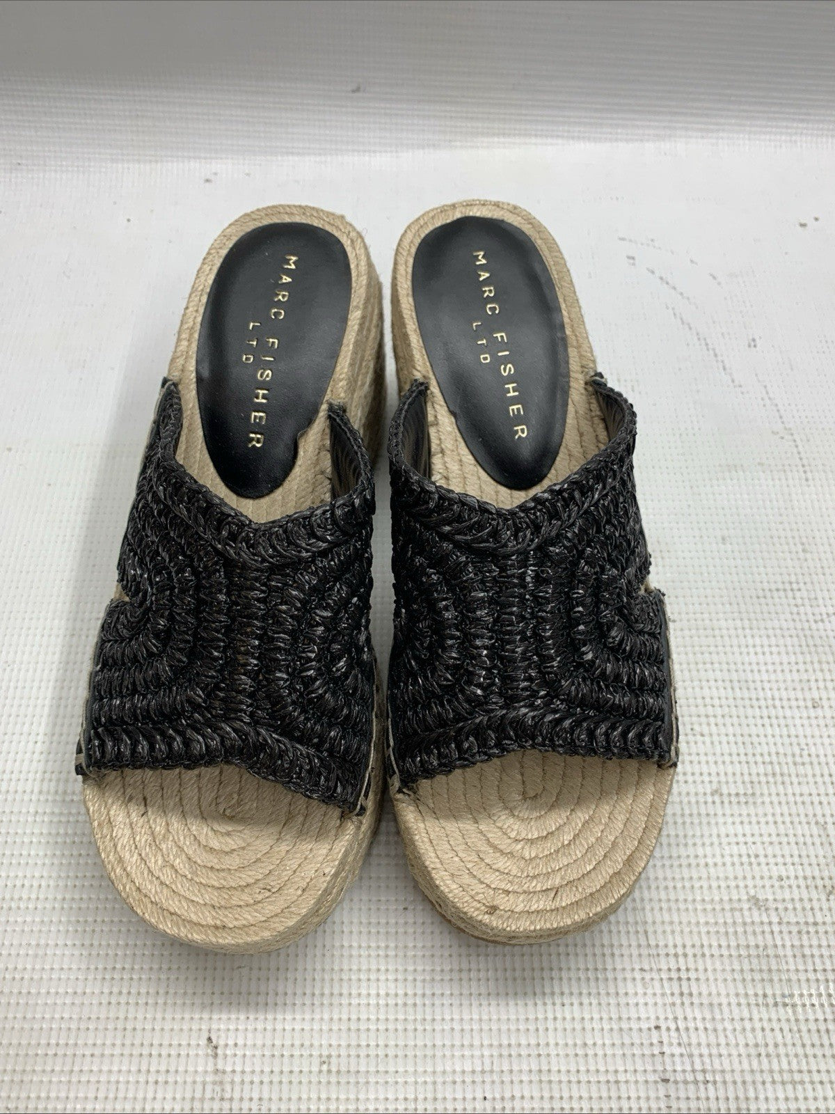 Marc Fisher LTD Women's miZAKKI Wedge Heel Sandal Black Size 7M Open Toe Slip-on