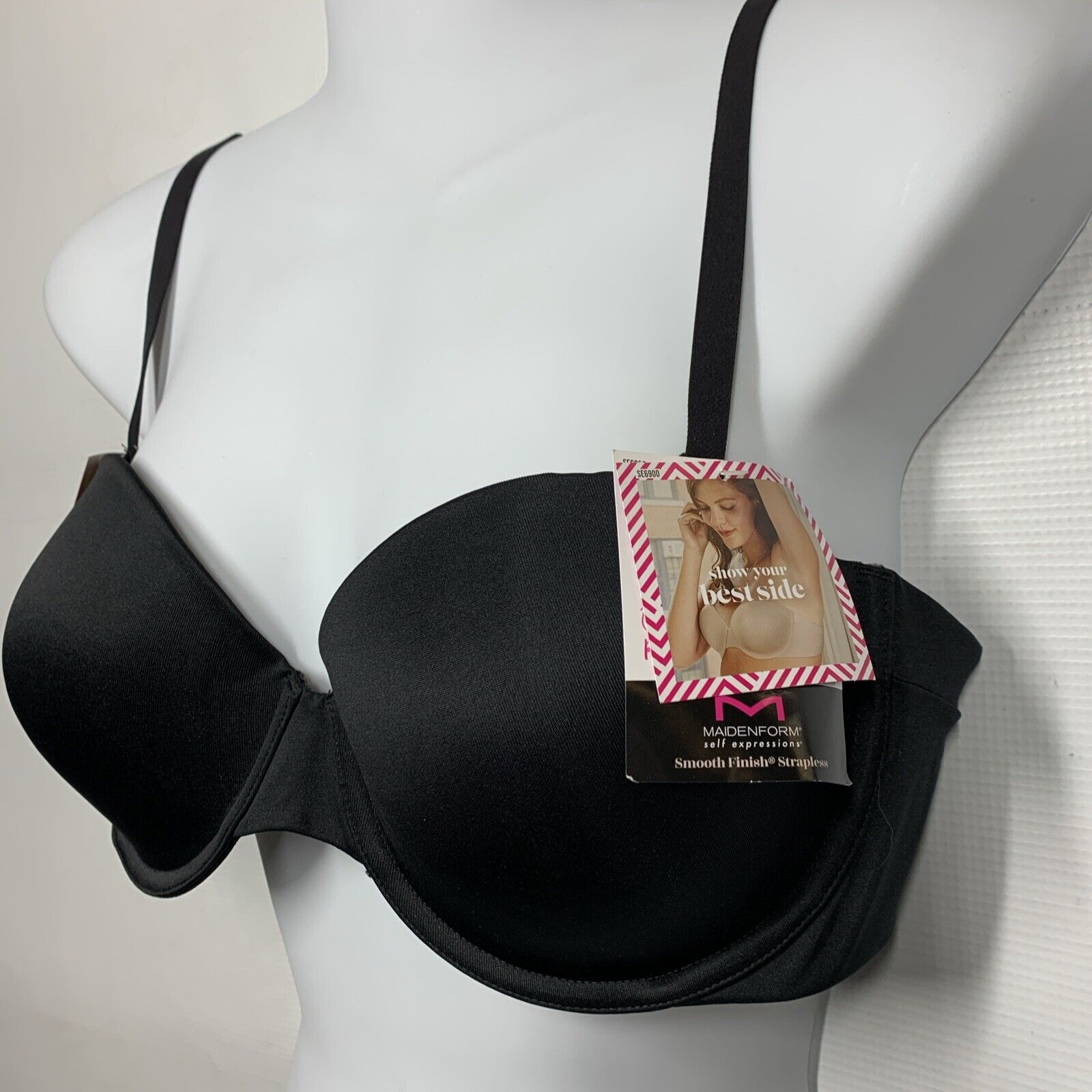 Self Expressions Women's SE6900 Side Smoothing Strapless Bra 38B Black Underwire