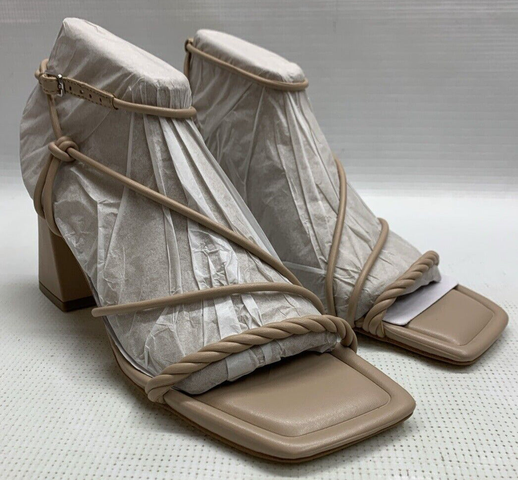 Marc Fisher Women's Meggiane Heeled Sandal Size 8M Lite Latte 110 Buckle Closure