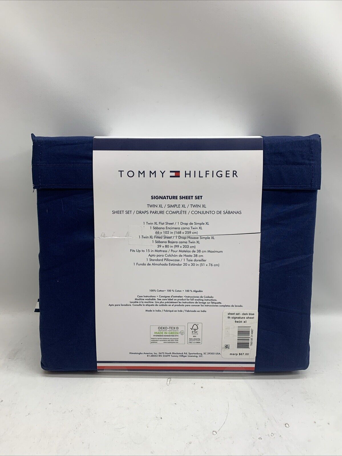 Tommy Hilfiger Solid Dark Blue Twn XL Signature Sheet Set 100% Premium Cotton