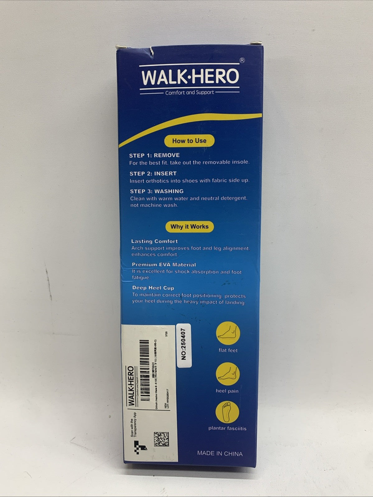 Walk Hero Orthotic Insoles Men's 6-6.5  Women’s 8-8.5, For Comfort & Support