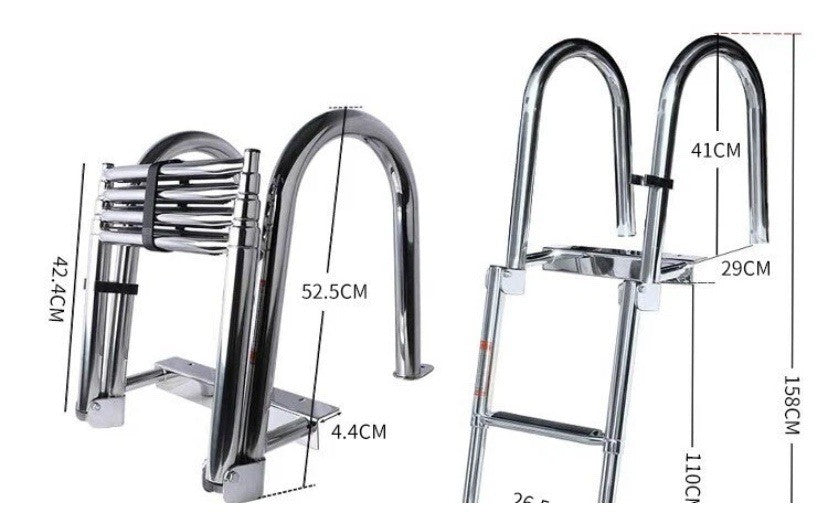 316 Stainless Steel 4 Step Marine Boat Folding Telescoping Ladder Yacht Ladder