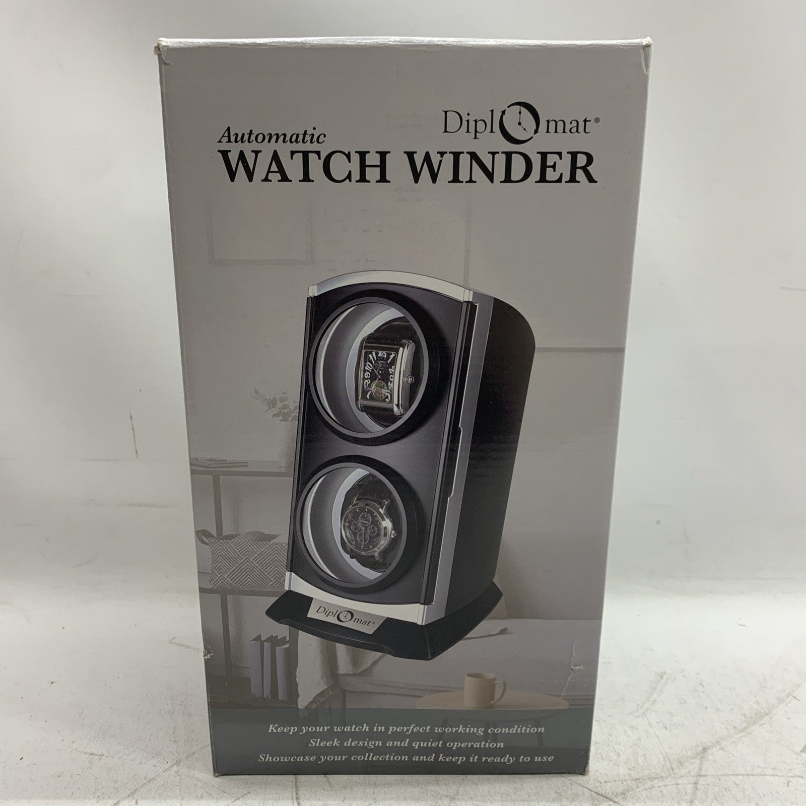 Diplomat Double Metallic Silver / Black Watch Winder with Built In IC Timer