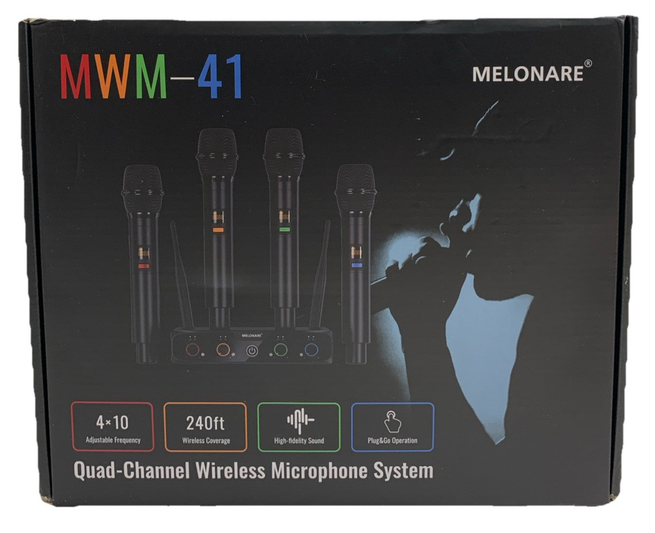 Melonare MWM-41 Wireless Microphone System, UHF Compact Cordless Mic Set w/4x10