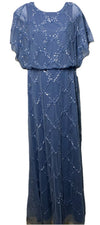 Adrianna Papell Blouson Beaded Long Dress Women's with Flutter Sleeves Size 6