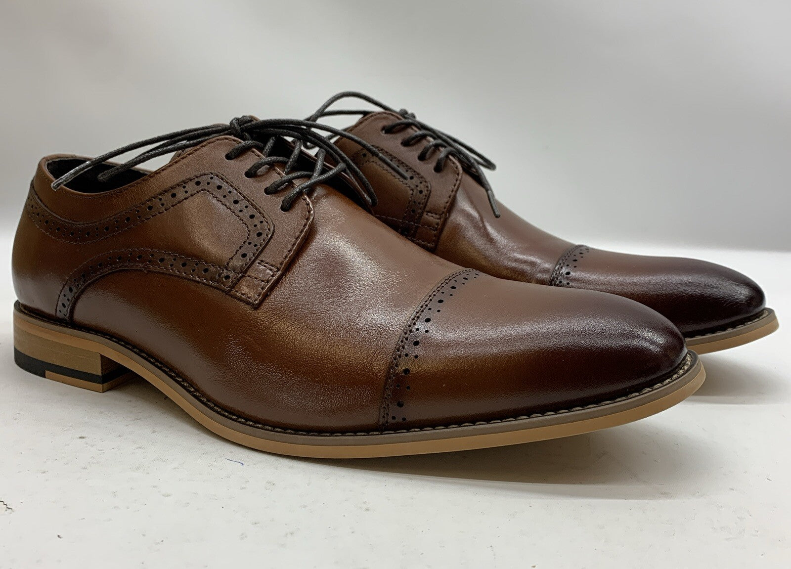 Stacy Adams 25066-221 Men's Brown Cognac Cap Toe Oxford Dress Shoes Size 9.5W